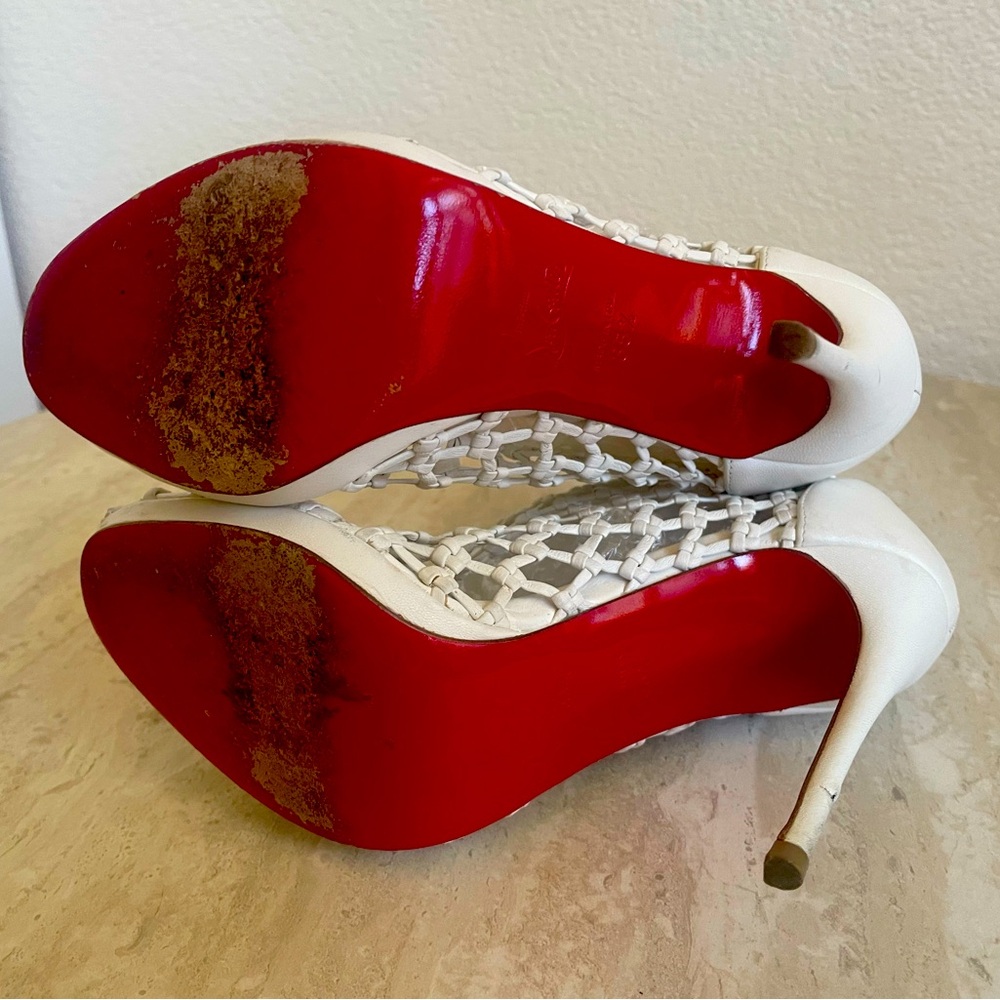 Christian Louboutin White Porligat Woven Leather Ankle Boots ( Size 35 1/2) - Picture 2 of 8
